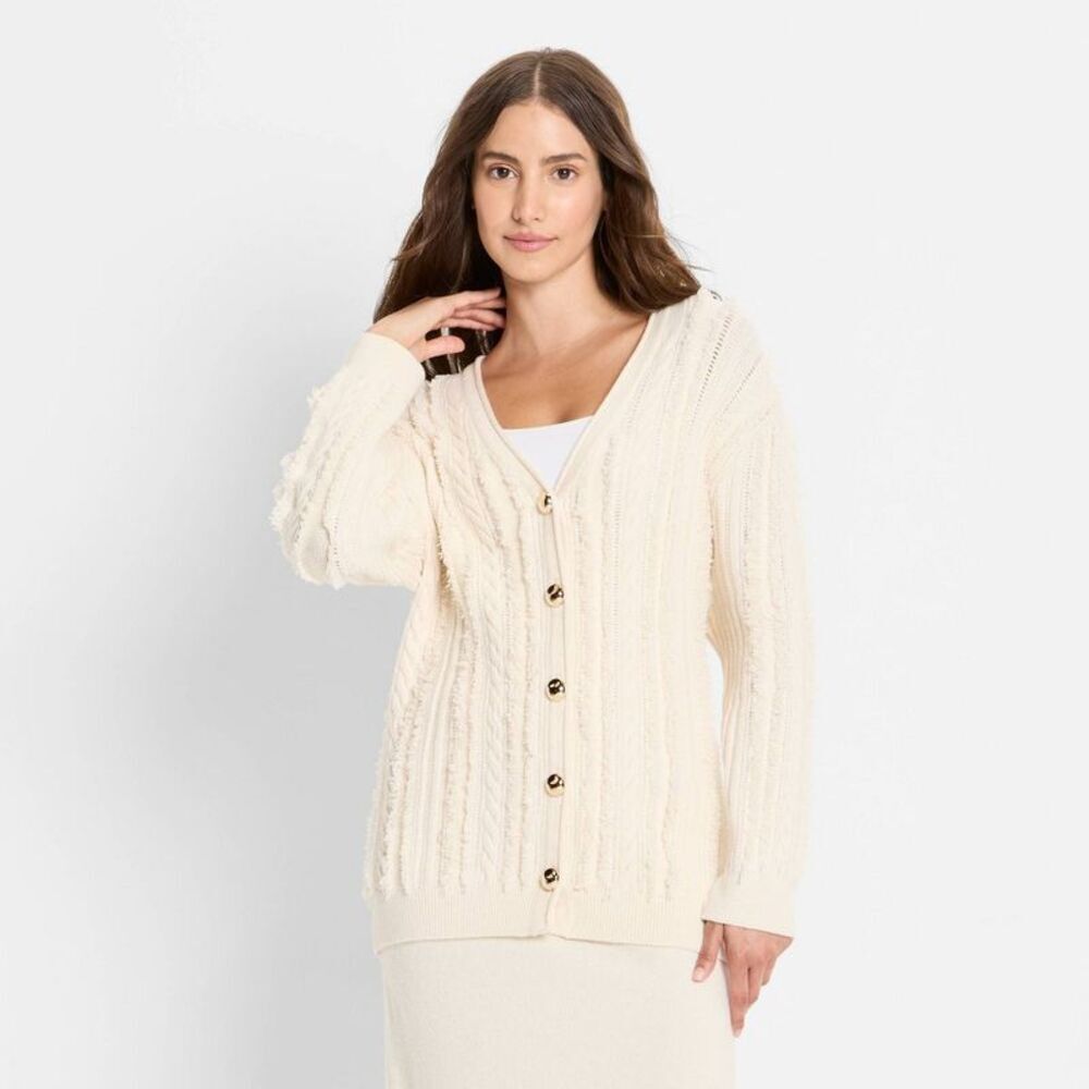 Future Collective - Women's Relaxed Cardigan Sweater - Future Collecti Off-White